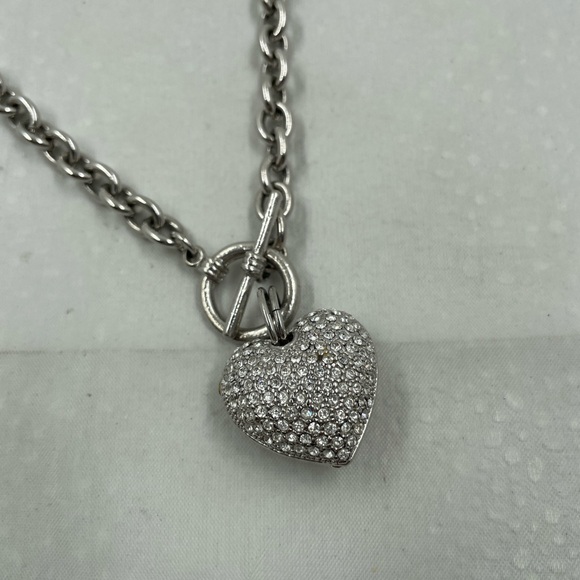Puffy Heart Cubic Zirconia Crystal Pendant Toggle Necklace - Picture 2 of 3